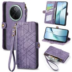 Per vivo Y300 Pro Custodia per telefono in pelle con fibbia laterale e cerniera geometrica (viola)