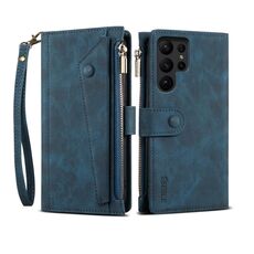 Per Samsung Galaxy S24 Ultra 5G ESEBLE Retro Frosted RFID Flip Custodia in Pelle per Telefono (Verde Scuro)