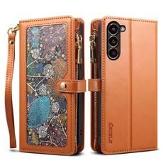 Per Samsung Galaxy S24+ 5G ESEBLE Star Series Portafoglio con cerniera e cordino RFID Custodia in pelle (marrone)