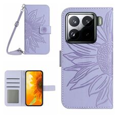 For Xiaomi 15 Skin Feel Sun Flower Embossed Flip Leather Phone Case with Lanyard(Purple)