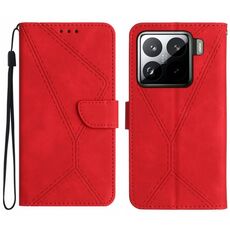 Per Xiaomi 15 Custodia per telefono in pelle goffrata con cuciture (rosso)