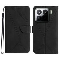 Per Xiaomi 15 Custodia per telefono in pelle goffrata con cuciture (nero)