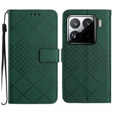 Per Xiaomi 15 Pro Custodia per telefono in pelle con trama a griglia rombica (verde)