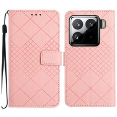 Per Xiaomi 15 Pro Custodia per telefono in pelle con trama a griglia rombica (rosa)