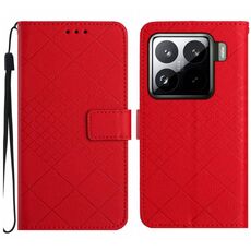 Per Xiaomi 15 Custodia per telefono in pelle con trama a griglia rombica (rosso)