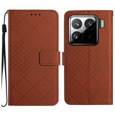 Per Xiaomi 15 Custodia per telefono in pelle con trama a griglia rombica (marrone)