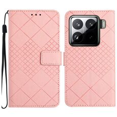 Per Xiaomi 15 Custodia per telefono in pelle con trama a griglia rombica (rosa)