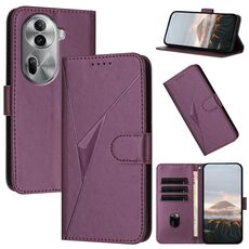 For OPPO Reno11 Pro Global Triangle Pattern Buckle Clasp Leather Phone Case(Dark Purple)