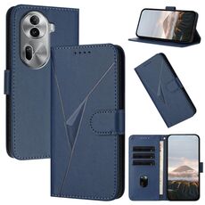 Per OPPO Reno11 Pro Custodia per telefono in pelle con fibbia a forma di triangolo globale (blu reale)