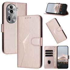 For OPPO Reno11 Pro Global Triangle Pattern Buckle Clasp Leather Phone Case(Rose Gold)