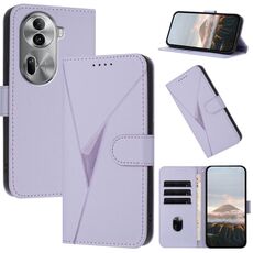 Per OPPO Reno11 Pro Custodia per telefono in pelle con fibbia a forma di triangolo globale (viola chiaro)