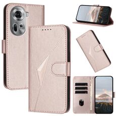 Per OPPO Reno11 Global Triangle Pattern Fibbia Custodia in pelle per telefono (oro rosa)