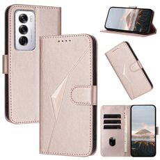 For OPPO Reno12 Global Triangle Pattern Buckle Clasp Leather Phone Case(Rose Gold)