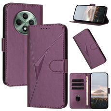 For OPPO Reno12 F 4G Triangle Pattern Buckle Clasp Leather Phone Case(Dark Purple)