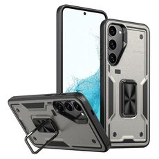 Per Samsung Galaxy S22 5G Custodia per telefono con supporto ad anello in TPU ibrido per PC (grigio titanio)