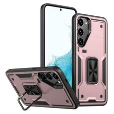 Per Samsung Galaxy S22 5G Custodia per telefono con supporto ad anello in TPU ibrido per PC (oro rosa)