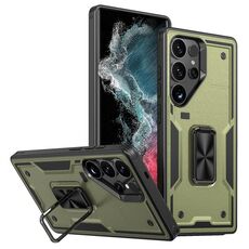 Per Samsung Galaxy S22 Ultra 5G Custodia per telefono con supporto ad anello in PC ibrido in TPU (verde oliva)