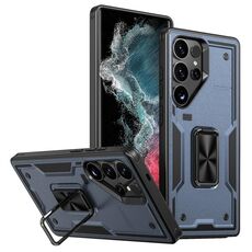 Per Samsung Galaxy S22 Ultra 5G Custodia per telefono con supporto ad anello in TPU ibrido per PC (blu navy)