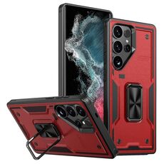 Per Samsung Galaxy S22 Ultra 5G Custodia per telefono con supporto ad anello in PC ibrido in TPU (rosso)