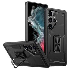 Per Samsung Galaxy S22 Ultra 5G Custodia per telefono con supporto ad anello in PC ibrido in TPU (nero)