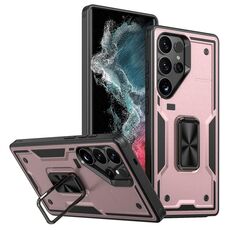 Per Samsung Galaxy S22 Ultra 5G Custodia per telefono con supporto ad anello in TPU ibrido per PC (oro rosa)