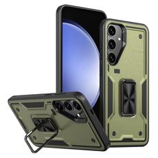 Per Samsung Galaxy S23 FE 5G Custodia per telefono con supporto ad anello in PC ibrido in TPU (verde oliva)