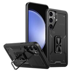 Per Samsung Galaxy S23 FE 5G Custodia per telefono con supporto ad anello in PC ibrido in TPU (nero)