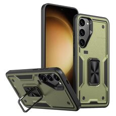 Per Samsung Galaxy S23+ 5G Custodia per telefono con supporto ad anello in TPU ibrido per PC (verde oliva)