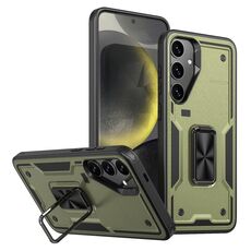 Per Samsung Galaxy S24+ 5G Custodia per telefono con supporto ad anello in TPU ibrido per PC (verde oliva)