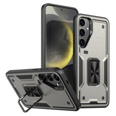 Per Samsung Galaxy S24+ 5G Custodia per telefono con supporto ad anello in TPU ibrido per PC (grigio titanio)