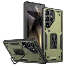 Per Samsung Galaxy S24 Ultra 5G Custodia per telefono con supporto ad anello in PC ibrido in TPU (verde oliva)