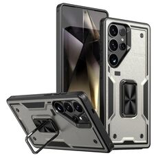Per Samsung Galaxy S24 Ultra 5G Custodia per telefono con supporto ad anello in PC ibrido in TPU (grigio titanio)