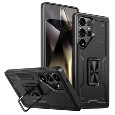 Per Samsung Galaxy S24 Ultra 5G Custodia per telefono con supporto ad anello in PC ibrido in TPU (nero)