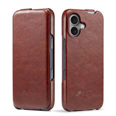 Per iPhone 16 Plus Fierre Shann 64 Texture Custodia per telefono in pelle PU con flip verticale (marrone)