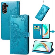 Per vivo Y37 Custodia per telefono in pelle goffrata con motivo mandala e fiore (blu)