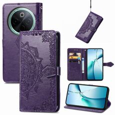 Per vivo Y300 Pro Custodia per telefono in pelle goffrata con motivo mandala e fiore (viola)