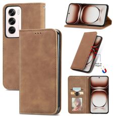 Per OPPO Reno12 Pro Global Retro Skin Feel Custodia magnetica in pelle Flip per telefono (marrone)