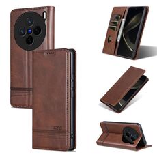Per vivo X200 AZNS Custodia per telefono in pelle di vitello con texture magnetica (marrone scuro)