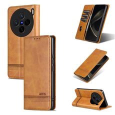 Per vivo X200 AZNS Custodia per telefono in pelle di vitello con texture magnetica (marrone chiaro)