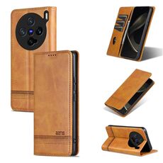 Per vivo X200 Pro mini AZNS Custodia per telefono in pelle di vitello con texture magnetica (marrone chiaro)