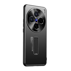Per vivo X200 Custodia per telefono con supporto in TPU ibrido in metallo satinato (nero)
