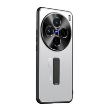 Per vivo X200 Custodia per telefono con supporto in TPU ibrido in metallo satinato (argento)
