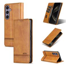 Per Samsung Galaxy S25 5G AZNS Custodia per telefono in pelle di vitello con texture magnetica (marrone chiaro)