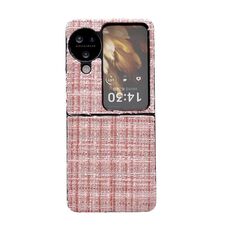 Per OPPO Find N3 Flip Plaid Fabric PC Custodia protettiva per telefono (rosa)
