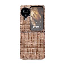 Per OPPO Find N3 Flip Plaid Fabric PC Custodia protettiva per telefono (marrone)