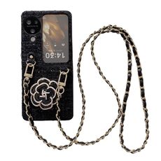 Per OPPO Find N3 Flip Camellia Plaid Fabric PC Phone Case con cordino lungo (nero)