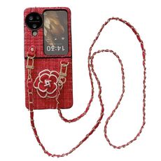 Per OPPO Find N3 Flip Camellia Plaid Fabric PC Phone Case con cordino lungo (rosso)