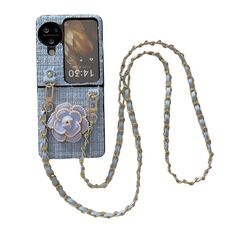 Per OPPO Find N3 Flip Camellia Plaid Fabric PC Phone Case con cordino lungo (blu)