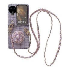 Per OPPO Find N3 Flip Camellia Plaid Fabric PC Phone Case con cordino lungo (viola)
