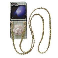 Per Samsung Galaxy Z Flip6 Camellia Plaid Fabric PC Phone Case con cordino lungo (verde)